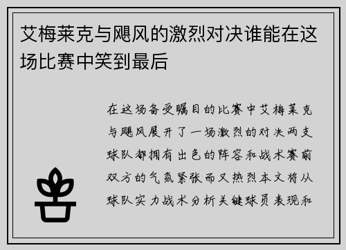 艾梅莱克与飓风的激烈对决谁能在这场比赛中笑到最后